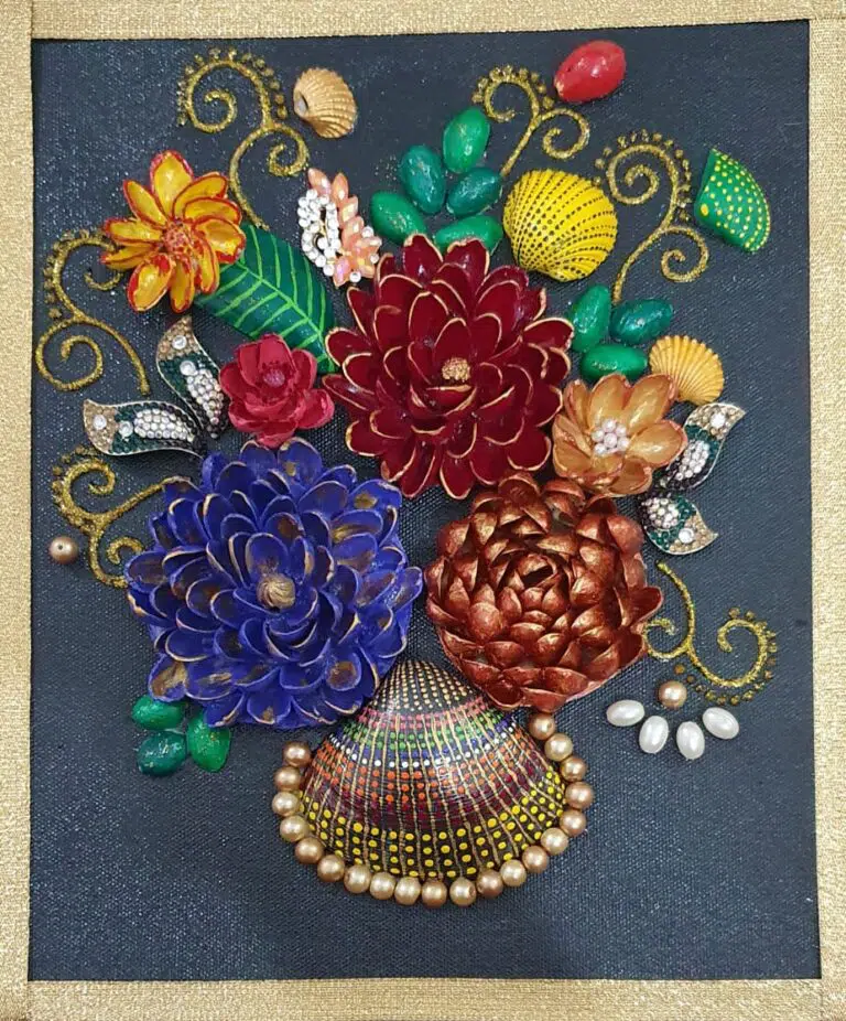 Wall art designed with pistachio shells – an artistic use of pistachio shell at home